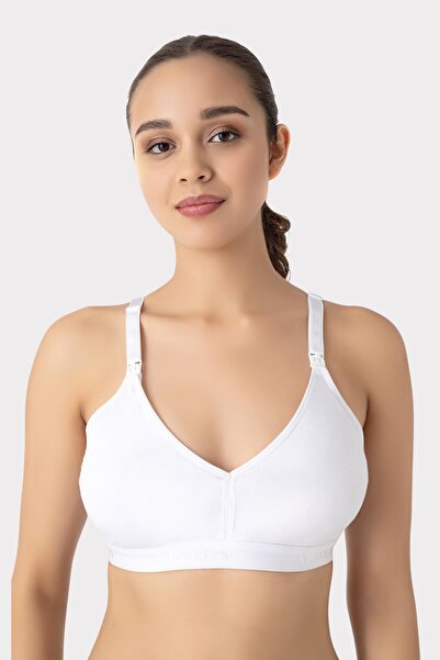Arma Yıldız Nursing Bra with Removable Pads Set of 3 White Cotton Does Not Show Nipples