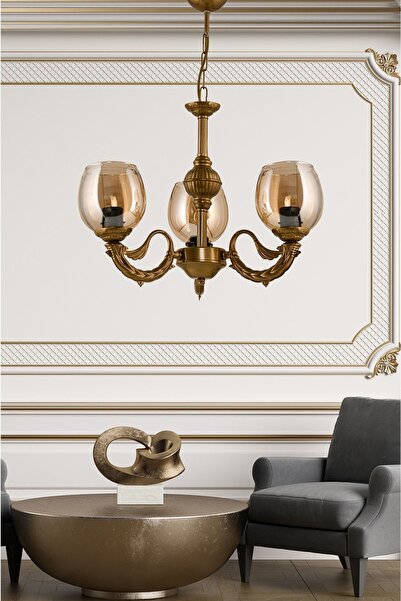 DEDE Üç Kollu Riga Zamak Avize Eskitme Bal Camlı