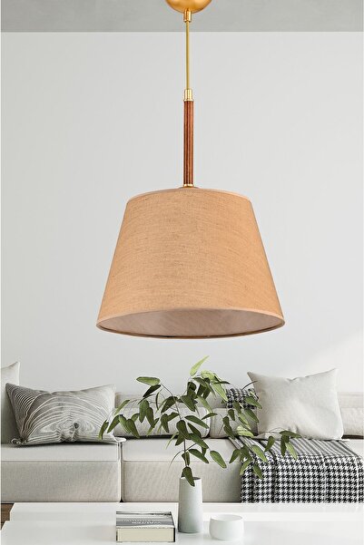 DEDE Tekli Volga Sarkıt Ceviz Mat Gold Abajur Şapkalı