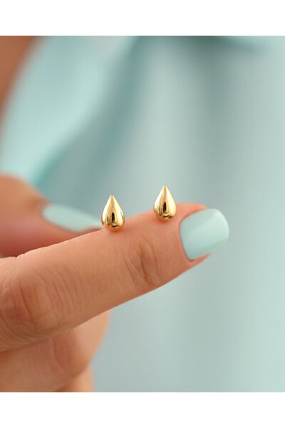 İNDİGO TAKI Minik Gözyaşı Damlası 14 Ayar Altın Küpe