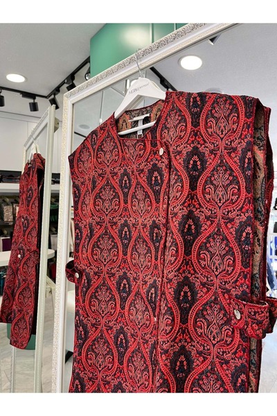 MERAM BUTİK Ekru Vest Ethnic Pattern - Bordo - L