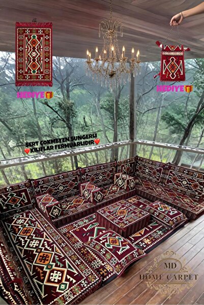 mdhomecarpet Anadolu Desenli Şark Köşesi Yer Minderi Takımı – Otantik ve Konf...