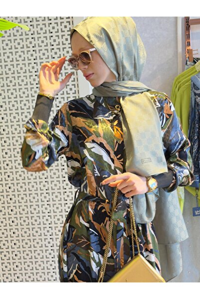 Tığ Triko Manşetleri Ribanalı Önden Gizli Patlı Elbise - Haki