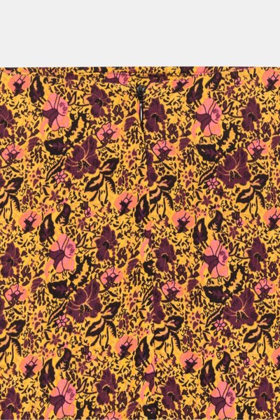 Saade Sarı Çiçekli Kadın A Kesim Normal Bel Çiçek Desenli Midi Dokuma Etek - Viskon