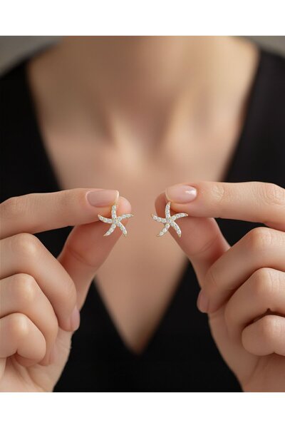 İNDİGO TAKI Minik Deniz Yıldızı 14 Ayar Altın Küpe