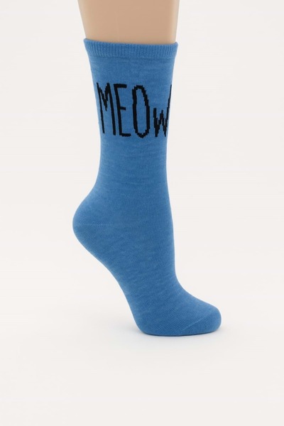 Mnk Baby&Kids Детски памучни чорапи с принт MEOW M00762 СИНЬО