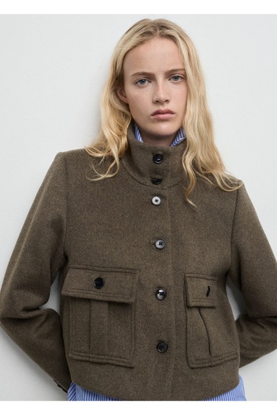 MANGO Woman Cepli yün karışımlı ceket