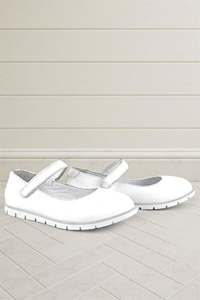 Rakerplus Genuine Leather White Girls' Ballerinas