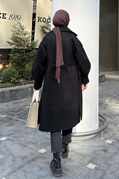 lamelif Black Knitted Stamp - Balloon Sleeve Coat