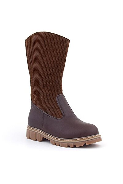 Rakerplus Шкіряні довгі дитячі черевики для дівчаток з застібкою-блискавкою, кольору таба