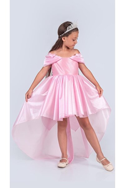 Mnk Baby&Kids Kız Çocuk Düşük Omuz Detaylı Işıltılı Prenses Elbisesi M00760 PEMBE