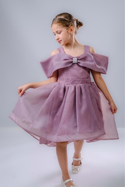 Mnk Baby&Kids Kız Çocuk Taş Fiyonklu İsalon Elbise M00763 MÜRDÜM