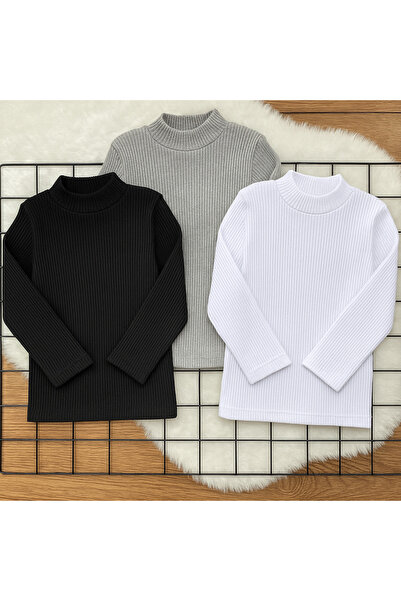 Uğur bebe 3 ADET Unisex Çocuk Fitilli Ribanalı Yarım Balıkçı Yaka Bady Body Badi 3 Renk Modern ve Rahat Badi