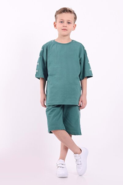 Mnk Baby&Kids Αγόρι Oversize Sport εμπριμέ σορτς κοστούμι M00749 ΠΡΑΣΙΝΟ