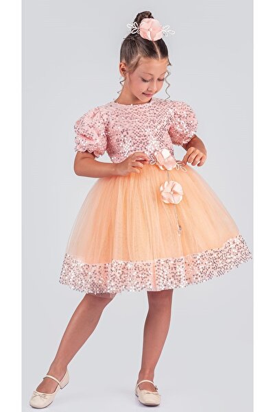 Mnk Baby&Kids Kız Çocuk Etek Ucu Pullu Venna Abiye Elbise M00761 SOMON