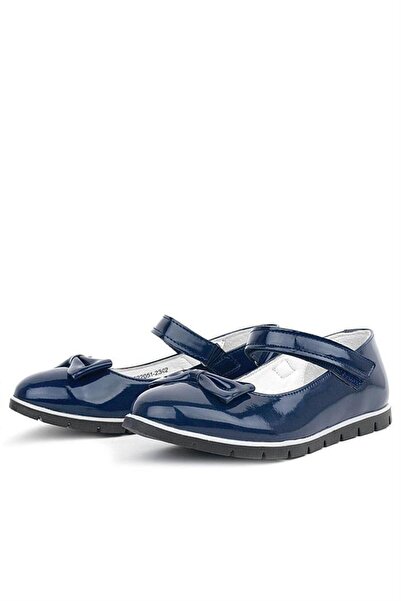 Rakerplus Navy Blue Patent Leather - Girl's Ballerinas with Velcro and Bow