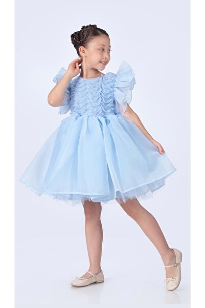 Mnk Baby&Kids Maronia Kız Çocuk Prenses Model Abiye Elbise - M00746 MAVİ