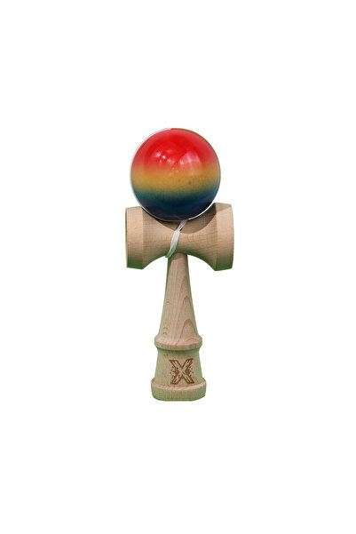 Berbis Kendama X Originala Super Sticky - Jucarie din Lemn, 18 cm, Rosu-Galbe...
