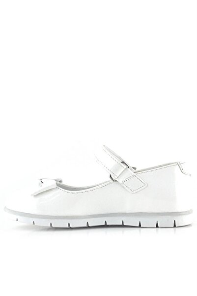 Rakerplus White Patent Leather Bow and Star Detailed Velcro Girls' Ballerinas