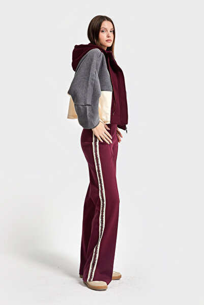 its basic Kadın Bordo Renk w5-35 Örme Kumaş Polar ve Alt Eşofman 2'li Kombin Tasarım Takım