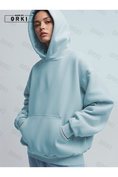 EFFRENATU Unisex Açık Mavi Oversize Kapüşonlu Sweatshirt Hoodie