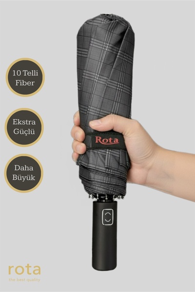 ROTA 10 Telli Ekstra Dayanıklı Fiber Tel Otomatik Açılır/kapanır Şemsiye 3060m Ekoseli