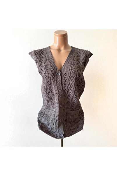 TUTUYA TEXTIL Pocketed Knitwear Mother's Vest - Houndstooth Knitted Dowry Casual Design