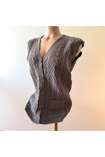 TUTUYA TEXTIL Pocketed Knitwear Mother's Vest - Houndstooth Knitted Dowry Casual Design