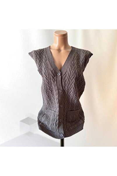 TUTUYA TEXTIL Pocketed Knitwear Mother's Vest - Houndstooth Knitted Dowry Casual Design