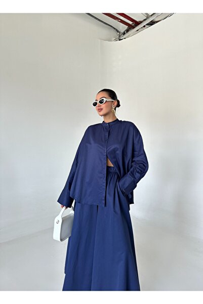 Laluvia Sötétkék denevér ujjú ing és nadrág szett