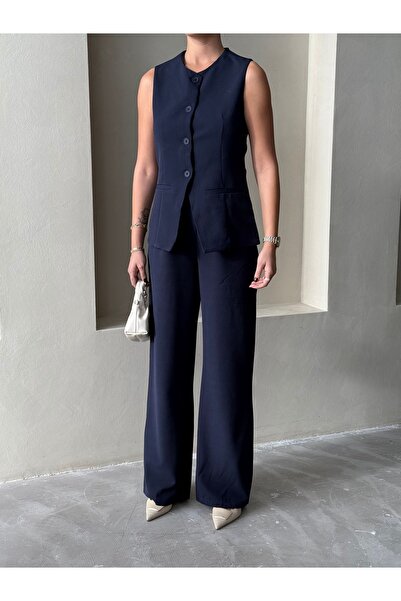 Laluvia Темно-синій класичний жилет з ґудзиками Camille - 8449