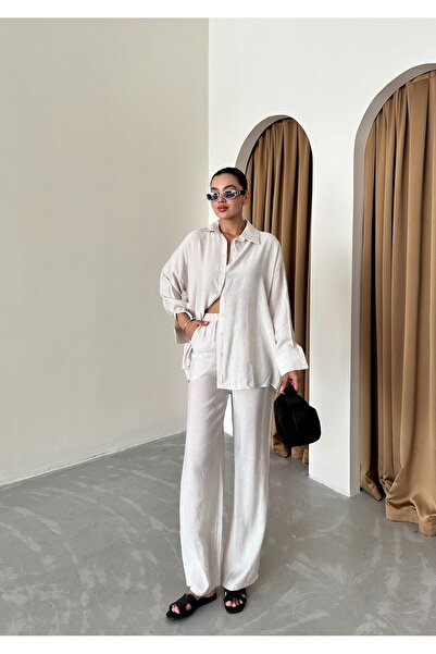 Laluvia Stone Color Modal Trousers Set