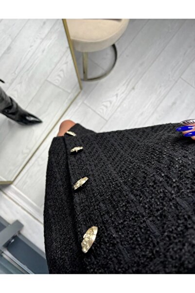 Laluvia Fekete arany mintás gombos szoknya öltöny