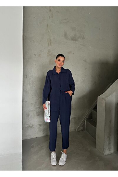 Laluvia Sötétkék Modal Fabric ing nadrág szett