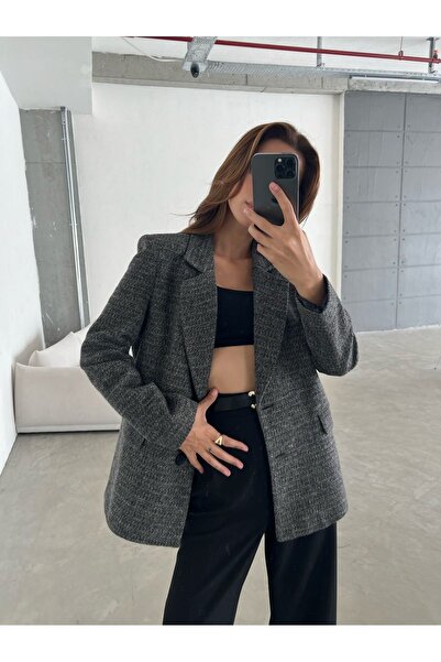 Laluvia Gray Wool Stitch Jacket