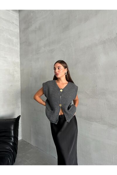 Laluvia Navy Blue Three Gold Button Sweater