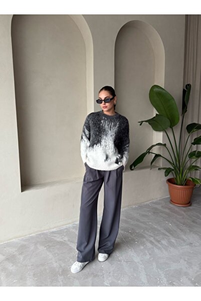 Laluvia Antracitový dvoubarevný vyvýšený svetr- 241158