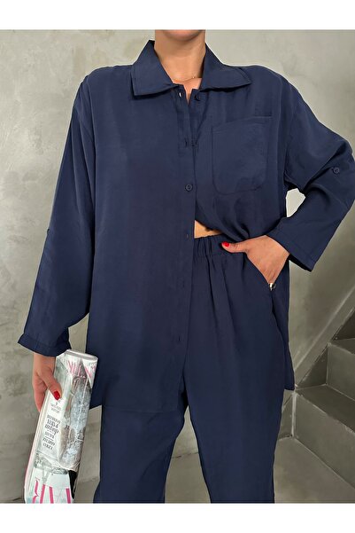 Laluvia Sötétkék Modal Fabric ing nadrág szett