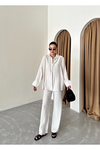 Laluvia Stone Color Modal Trousers Set