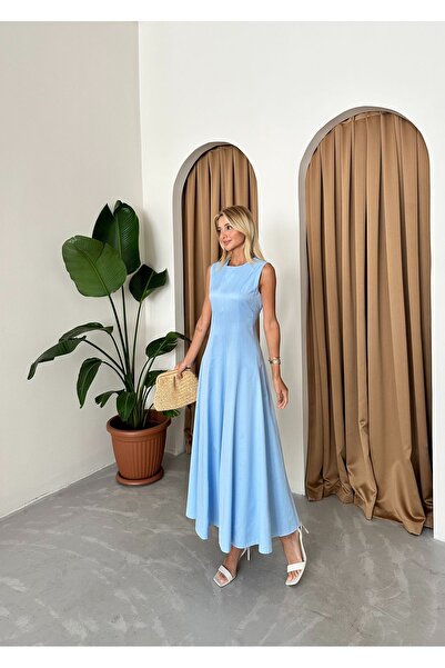 Laluvia Princess Model Blue Long Sleeveless Dress