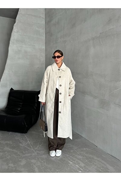 Laluvia Winter Stone Colored Belted Slit Coat - 54492