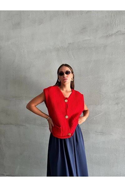 Laluvia Navy Blue Three Gold Button Sweater