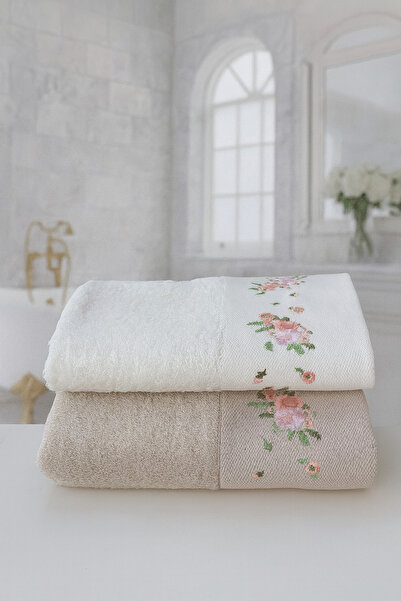 EMİLLİE Набір з 2 бамбукових рушників з вишивкою «Весна» - 50x90 см