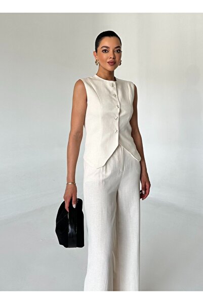 Laluvia 100% Cotton Stone Color Vest and Trousers Set