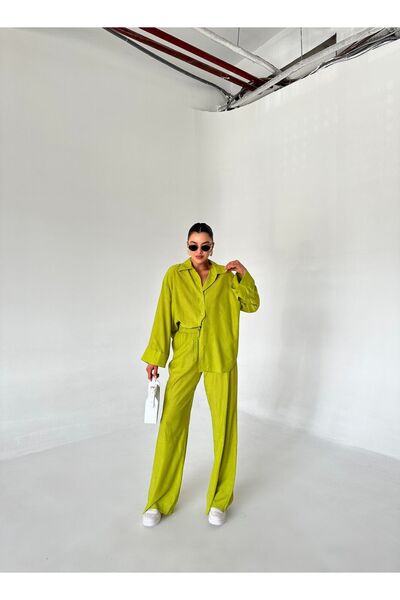 Laluvia Orangefarbenes Hemd-Hosen-Set mit Struktur