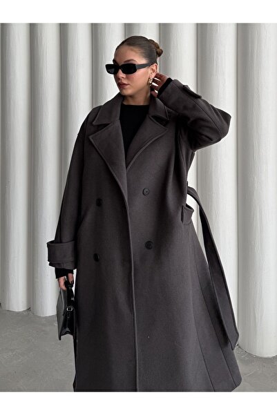 Laluvia Anthracite New Tokyo Long Stamp Coat- 509029