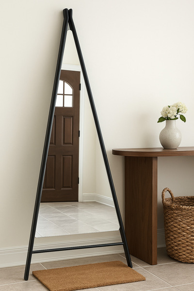 MARIA HOMES Modern Floor Standing Mirror with Black Frame – Full-Length Dressing Mirror 168×70 cm