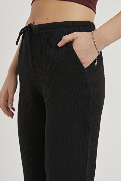 Arma Life Women's Elastic Waist Casual Black Muslin Pants