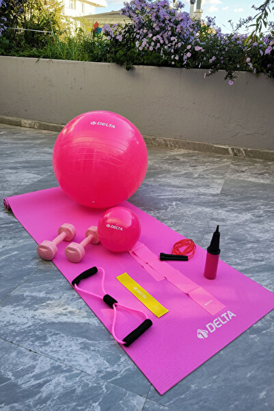 Delta Evde Pilates Başlangıç ve İleri Seviye Seti - Top Mat Bant Dambıl Yoga Fitness Egzersiz Full Paket