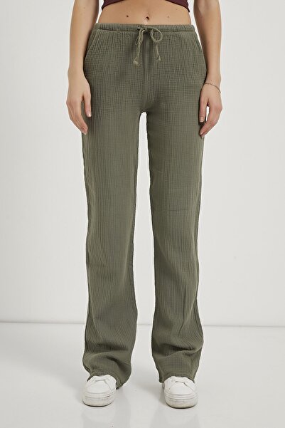 Arma Life Women's Elastic Waist Casual Khaki Muslin Trousers